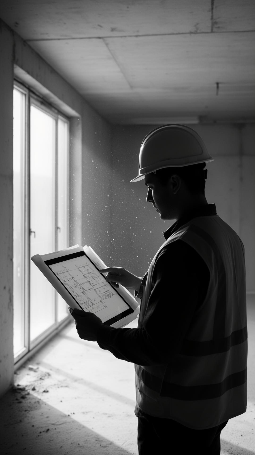 Engineer inspecting technical equipment during a site walk
