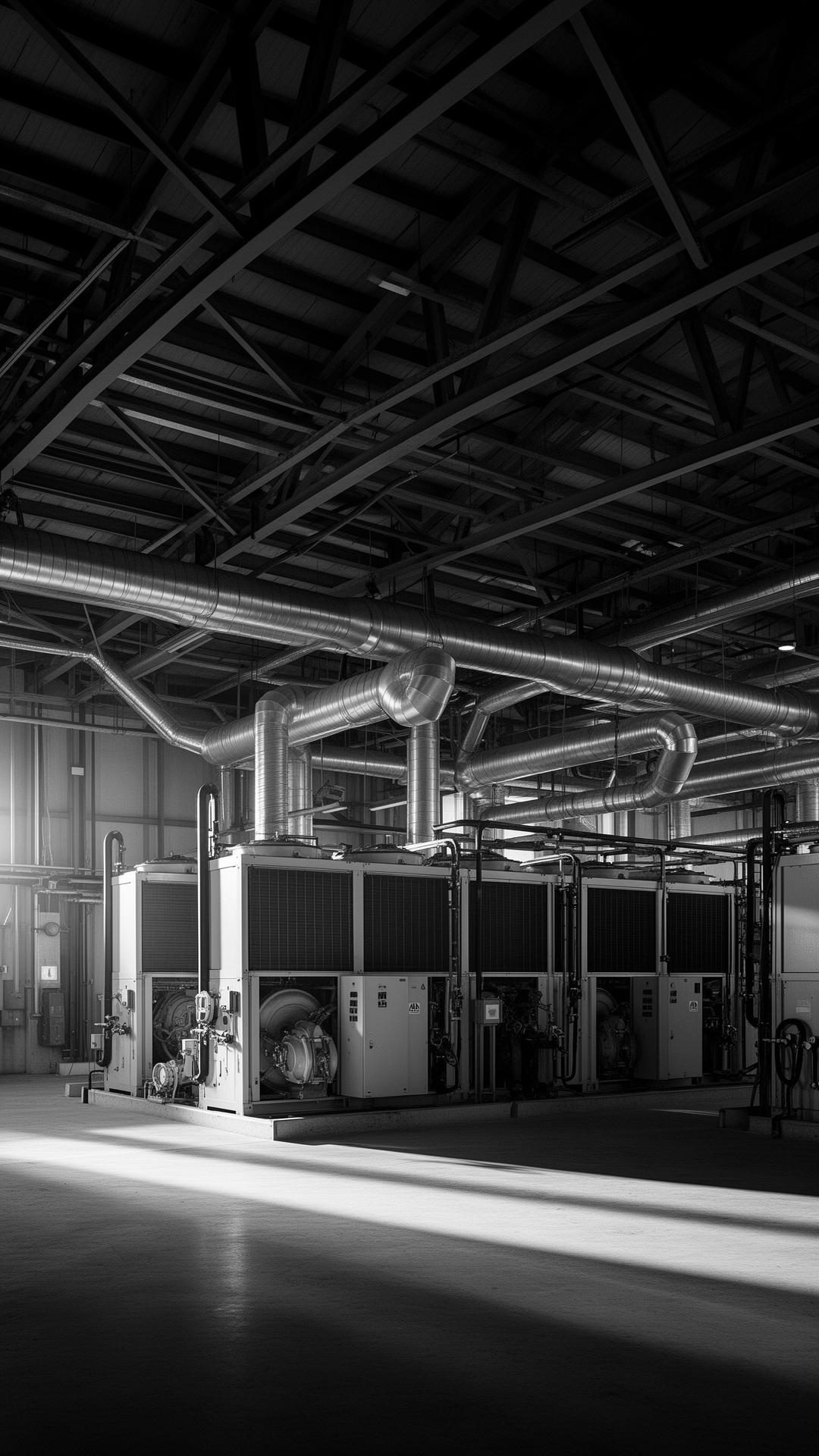 Mechanical plant room with distribution pipework and insulated headers